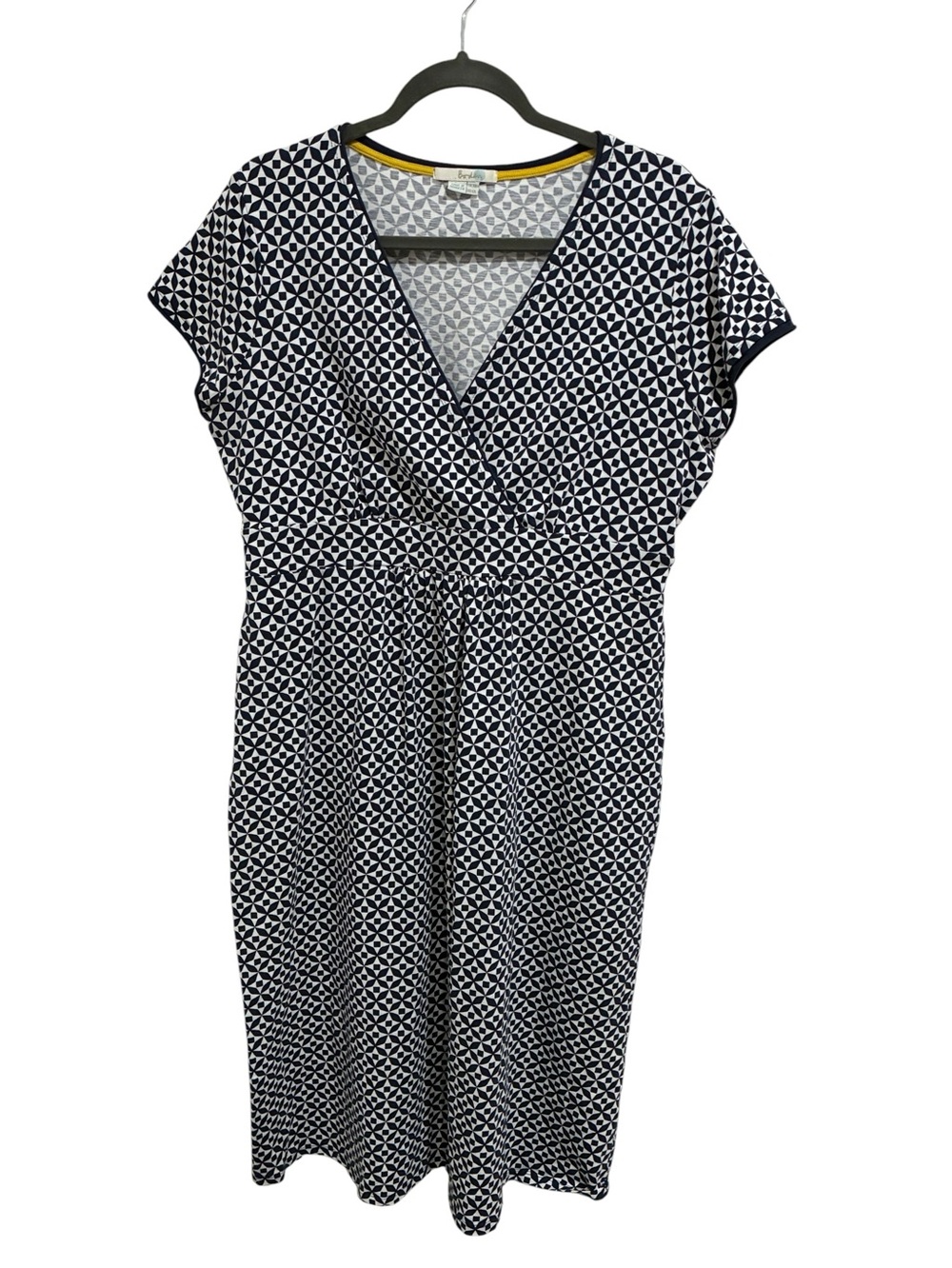 Boden Geometric Print Wrap-Style Midi Dress - Navy & White
